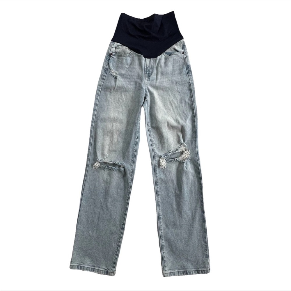 Pinkblush Light Blue Maternity Straight Leg Jeans with Black Waistband